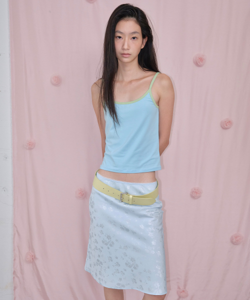 THEPORTA(ザ ポルタ)の「CONTRAST TRIM SLEEVELESS TOP, LIME BLUE(Tシャツ/カットソー・レディース・その他・OS)」の1枚目の写真