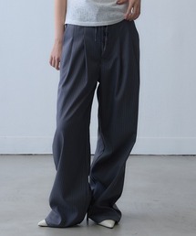 pinstripe button drawstring wide pants / ピンストライプボタンドロストワイドパンツ