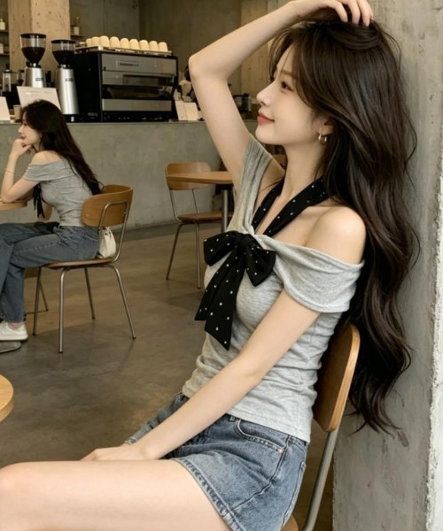 semplice（センプリチェ）の「Ｔシャツ【韓国ファッション】（Tシャツ/カットソー・レディース・グレー・F）」の2枚目の写真