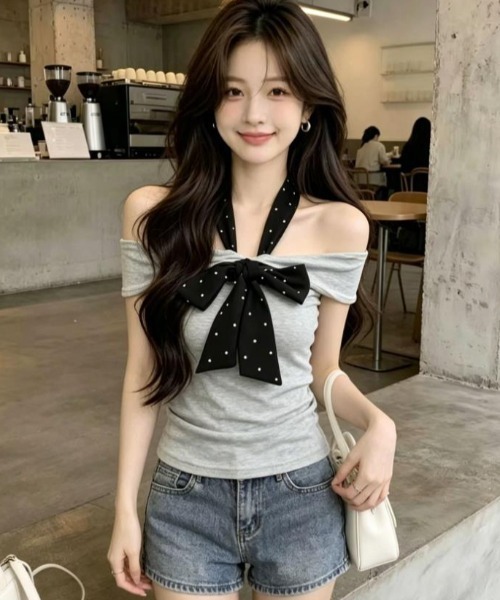 semplice（センプリチェ）の「Ｔシャツ【韓国ファッション】（Tシャツ/カットソー・レディース・グレー・F）」の6枚目の写真