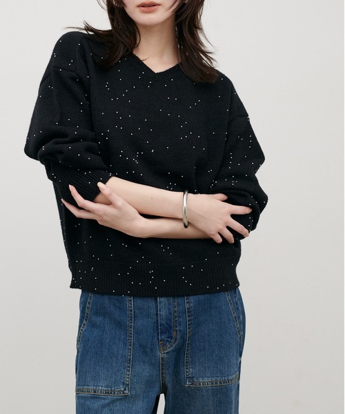 LARUTA(ラルータ)の「【LARUTA】ビーズヤーン2WAYプルオーバー(ニット/セーター・レディース・ブラック/アイボリー/モカ・FREE)」の2枚目の写真