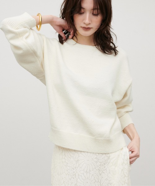 LARUTA(ラルータ)の「【LARUTA】ビーズヤーン2WAYプルオーバー(ニット/セーター・レディース・ブラック/アイボリー/モカ・FREE)」の6枚目の写真