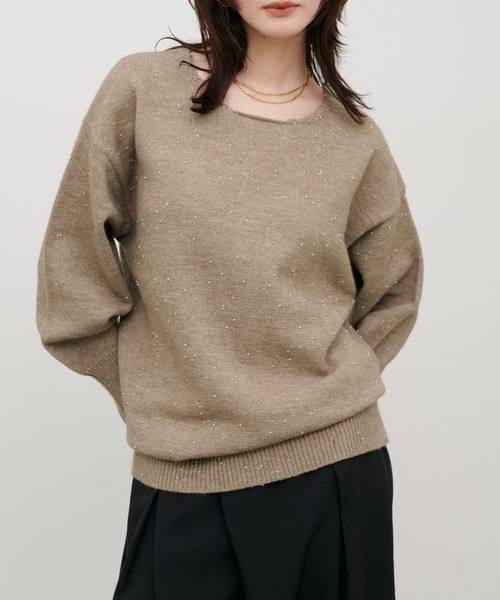 LARUTA(ラルータ)の「【LARUTA】ビーズヤーン2WAYプルオーバー(ニット/セーター・レディース・ブラック/アイボリー/モカ・FREE)」の12枚目の写真