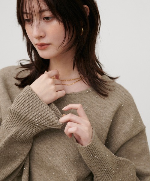 LARUTA(ラルータ)の「【LARUTA】ビーズヤーン2WAYプルオーバー(ニット/セーター・レディース・ブラック/アイボリー/モカ・FREE)」の14枚目の写真