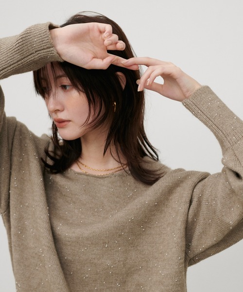 LARUTA(ラルータ)の「【LARUTA】ビーズヤーン2WAYプルオーバー(ニット/セーター・レディース・ブラック/アイボリー/モカ・FREE)」の15枚目の写真