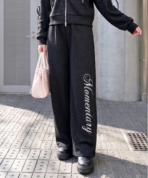 FUN(ファン)の「ラメストーンロゴパンツ(スウェットパンツ・レディース・ピンク/ブラック/グレー・M/S/L)」の1枚目の写真