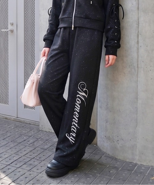 FUN(ファン)の「ラメストーンロゴパンツ(スウェットパンツ・レディース・ピンク/ブラック/グレー・M/S/L)」の4枚目の写真