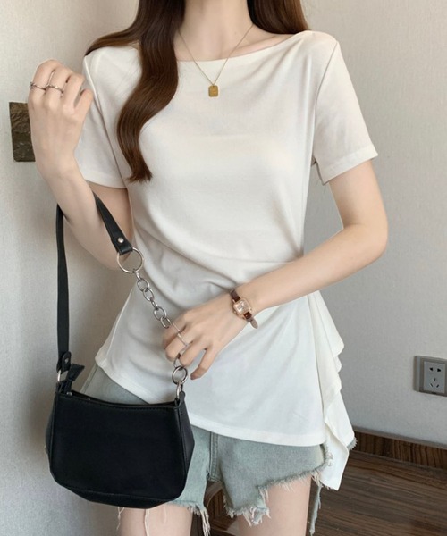 Girly Doll(ガーリードール)の「サイドドレープボートネック半袖カットソー(Tシャツ/カットソー・レディース・グレー/ホワイト/ブラック・M/L)」の5枚目の写真