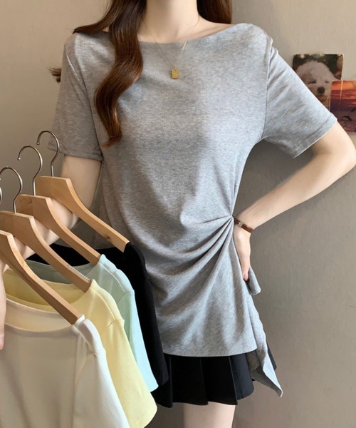 Girly Doll(ガーリードール)の「サイドドレープボートネック半袖カットソー(Tシャツ/カットソー・レディース・グレー/ホワイト/ブラック・M/L)」の19枚目の写真