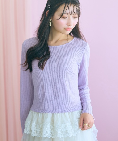 marun(マルン)の「<大きいサイズ>裾レース使いカットソートップス marun(Tシャツ/カットソー・レディース・ブラウン/ラベンダー・L/4L/3L/LL/5L)」の5枚目の写真