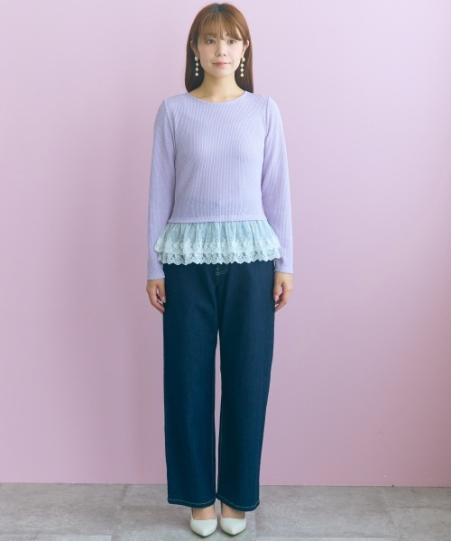 marun(マルン)の「<大きいサイズ>裾レース使いカットソートップス marun(Tシャツ/カットソー・レディース・ブラウン/ラベンダー・L/4L/3L/LL/5L)」の15枚目の写真