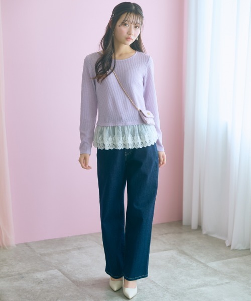 marun(マルン)の「<大きいサイズ>裾レース使いカットソートップス marun(Tシャツ/カットソー・レディース・ブラウン/ラベンダー・L/4L/3L/LL/5L)」の3枚目の写真