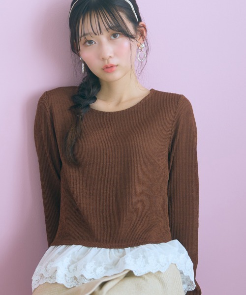 marun(マルン)の「<大きいサイズ>裾レース使いカットソートップス marun(Tシャツ/カットソー・レディース・ブラウン/ラベンダー・L/4L/3L/LL/5L)」の22枚目の写真