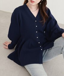 パール釦ペプラムポリニット