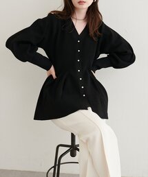パール釦ペプラムポリニット
