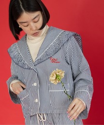STRIPEカットワークドット刺繍セーラーブラウス
