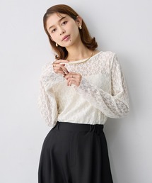 【anyfee/大きいサイズ】ストレッチレースクルーネックインナーT