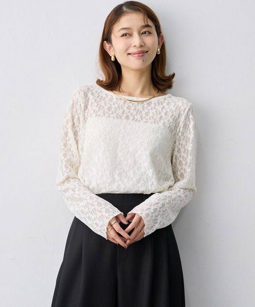 anyfee(エニフィー)の「【anyfee/大きいサイズ】ストレッチレースクルーネックインナーT(Tシャツ/カットソー・レディース・アイボリー・4L)」の2枚目の写真