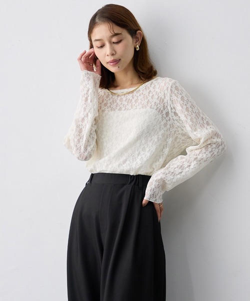 anyfee(エニフィー)の「【anyfee/大きいサイズ】ストレッチレースクルーネックインナーT(Tシャツ/カットソー・レディース・アイボリー・4L)」の3枚目の写真