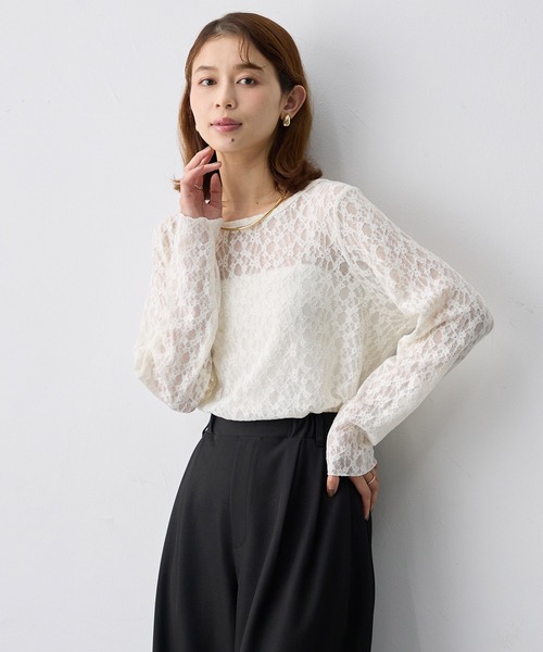 anyfee(エニフィー)の「【anyfee/大きいサイズ】ストレッチレースクルーネックインナーT(Tシャツ/カットソー・レディース・アイボリー・4L)」の4枚目の写真