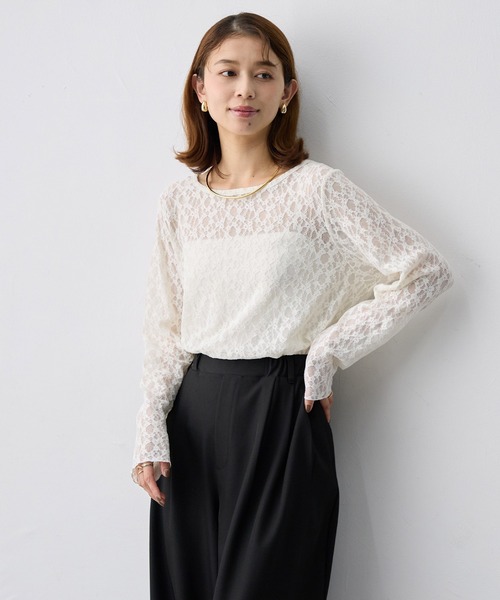 anyfee(エニフィー)の「【anyfee/大きいサイズ】ストレッチレースクルーネックインナーT(Tシャツ/カットソー・レディース・アイボリー・4L)」の5枚目の写真