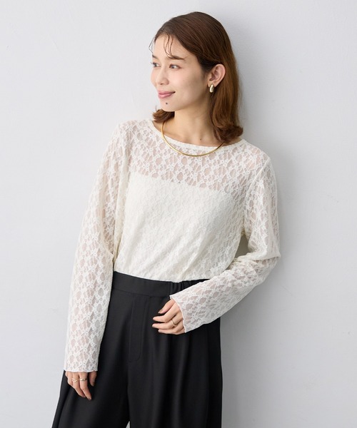 anyfee(エニフィー)の「【anyfee/大きいサイズ】ストレッチレースクルーネックインナーT(Tシャツ/カットソー・レディース・アイボリー・4L)」の6枚目の写真