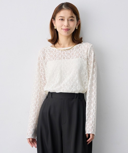 anyfee(エニフィー)の「【anyfee/大きいサイズ】ストレッチレースクルーネックインナーT(Tシャツ/カットソー・レディース・アイボリー・4L)」の9枚目の写真