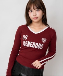 配色ライン ロゴVネックテレコトップス|全3色