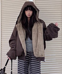 \フワモコ♪便利なリバーシブル/リバーシブル フェイクフボア フードブルゾン