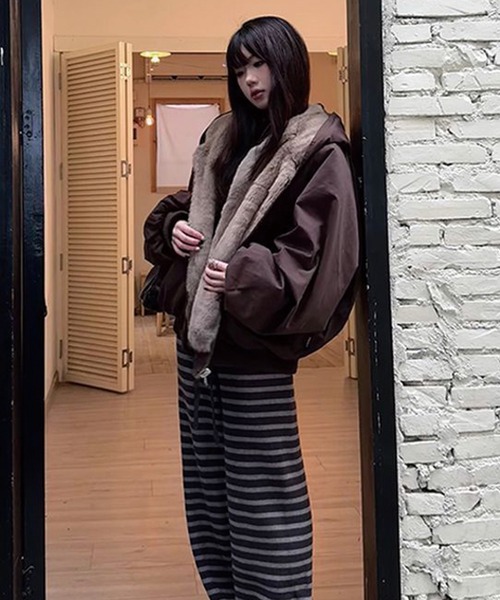 ADDITION STORE(アディションストア)の「\フワモコ♪便利なリバーシブル/リバーシブル フェイクフボア フードブルゾン(ブルゾン・レディース・ブラック/ブラウン・LARGE/MEDIUM/SMALL/X-LARGE)」の8枚目の写真