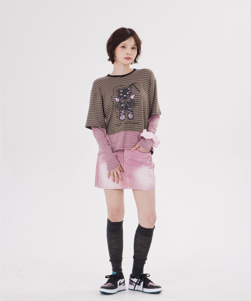 DYSFUNCT(ディスファンクト)の「ANGEL HAMMER BEAR STRIPE LAYERED T-SHIRT(KHAKI)(Tシャツ/カットソー・レディース・その他・SMALL/MEDIUM)」の2枚目の写真