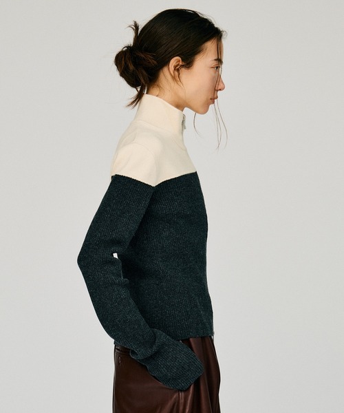 PRANK PROJECT（プランクプロジェクト）の「【2026Winter Pre-Order】フロントジップバイカラーニット / Front Zip Bicolor Knit（ニット/セーター・レディース・グレー/ブラウン・FREE）」の11枚目の写真