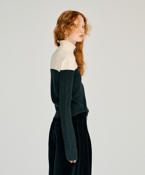 PRANK PROJECT（プランクプロジェクト）の「【2026Winter Pre-Order】フロントジップバイカラーニット / Front Zip Bicolor Knit（ニット/セーター・レディース・グレー/ブラウン・FREE）」の15枚目の写真