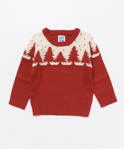 RUGGEDWORKS（ラゲッドワークス）の「ツリー柄クルーニット（ニット/セーター・キッズ・ブルー系その他3/ブルー/レッド・90cm/100cm/110cm/120cm/130cm）」の3枚目の写真