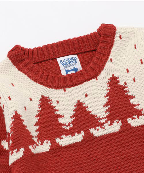 RUGGEDWORKS（ラゲッドワークス）の「ツリー柄クルーニット（ニット/セーター・キッズ・ブルー系その他3/ブルー/レッド・90cm/100cm/110cm/120cm/130cm）」の5枚目の写真