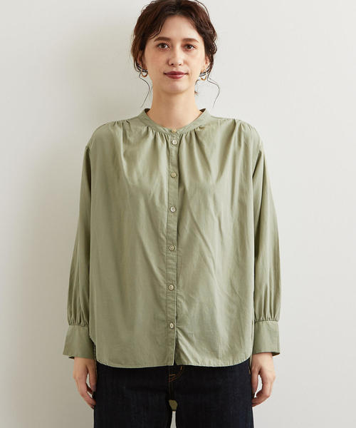 green label relaxing（グリーンレーベルリラクシング）の「NFC スタンド ギャザー シャツ ◆（シャツ/ブラウス・レディース・オフホワイト/オリーブ・FREE）」の11枚目の写真