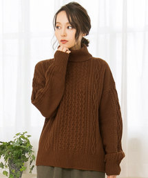 選べる2TYPE[Vネック/タートルネック]ゆるシルエットケーブルニットトップス＊レディース/セーター/長袖[C3274]神戸レタス