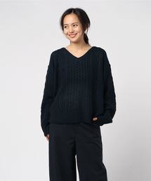 選べる2TYPE[Vネック/タートルネック]ゆるシルエットケーブルニットトップス＊レディース/セーター/長袖[C3274]神戸レタス