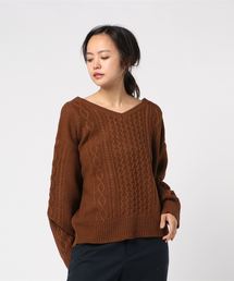 選べる2TYPE[Vネック/タートルネック]ゆるシルエットケーブルニットトップス＊レディース/セーター/長袖[C3274]神戸レタス