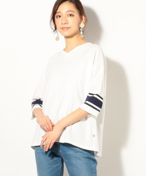 coen（コーエン）の「USAコットンVネックフットボールT(カットソー)（Tシャツ/カットソー・レディース・ホワイト/コバルトブルー・FREE）」の2枚目の写真