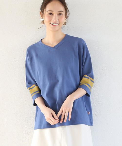 coen（コーエン）の「USAコットンVネックフットボールT(カットソー)（Tシャツ/カットソー・レディース・ホワイト/コバルトブルー・FREE）」の7枚目の写真