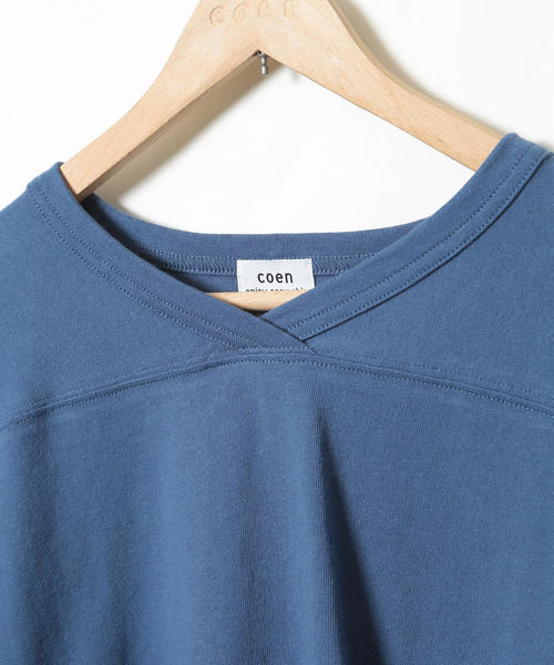 coen（コーエン）の「USAコットンVネックフットボールT(カットソー)（Tシャツ/カットソー・レディース・ホワイト/コバルトブルー・FREE）」の9枚目の写真