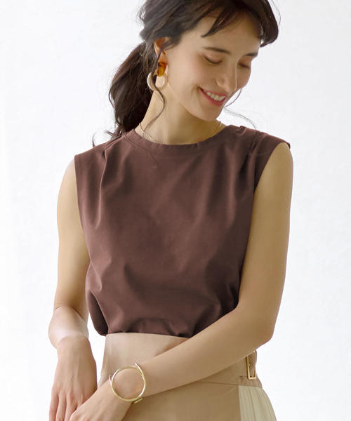 green label relaxing（グリーンレーベルリラクシング）の「FM テンジク カタタック ノースリーブカットソー（Tシャツ/カットソー・レディース・ブラック/ベージュ/その他1/オフホワイト/ケリー/ブラウン・FREE）」の4枚目の写真