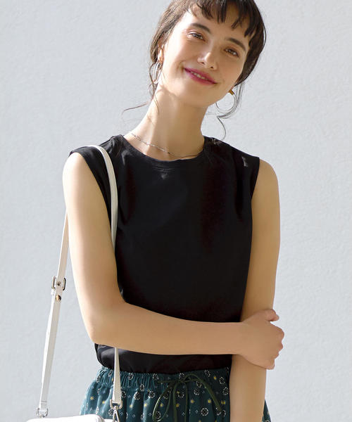 green label relaxing（グリーンレーベルリラクシング）の「FM テンジク カタタック ノースリーブカットソー（Tシャツ/カットソー・レディース・ブラック/ベージュ/その他1/オフホワイト/ケリー/ブラウン・FREE）」の3枚目の写真