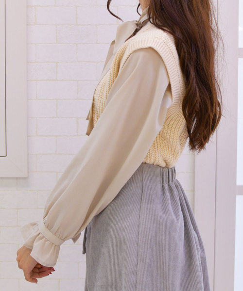 PairPair(ペアペア)の「2WAYボウタイキャンディスリーブブラウス(シャツ/ブラウス・レディース・グリーン/ボルドー/スモークピンク/ライトベージュ・FREE)」の12枚目の写真
