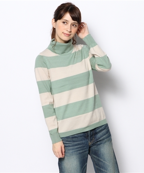 BEAMS BOY(ビームスボーイ)の「BEAMS BOY / 14ゲージ ボーダー タートルニット(ニット/セーター・レディース・ナチュラル/グリーン系その他/ネイビー・ONE SIZE)」の11枚目の写真