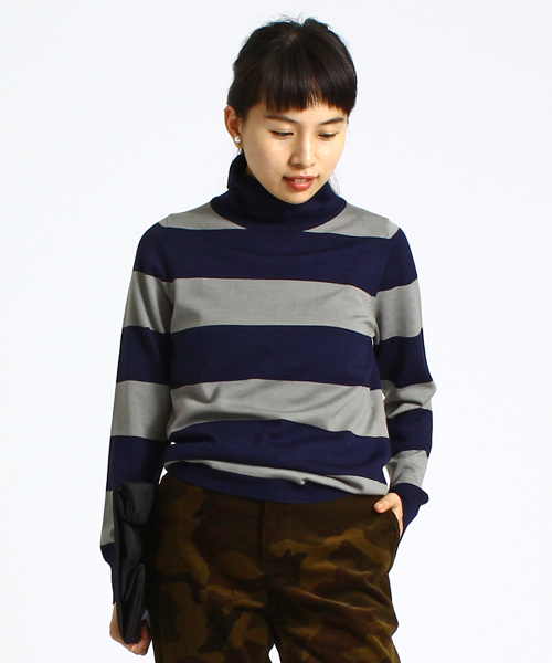 BEAMS BOY(ビームスボーイ)の「BEAMS BOY / 14ゲージ ボーダー タートルニット(ニット/セーター・レディース・ナチュラル/グリーン系その他/ネイビー・ONE SIZE)」の16枚目の写真