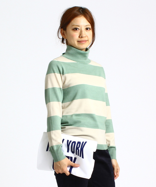 BEAMS BOY(ビームスボーイ)の「BEAMS BOY / 14ゲージ ボーダー タートルニット(ニット/セーター・レディース・ナチュラル/グリーン系その他/ネイビー・ONE SIZE)」の18枚目の写真