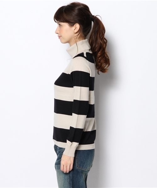 BEAMS BOY(ビームスボーイ)の「BEAMS BOY / 14ゲージ ボーダー タートルニット(ニット/セーター・レディース・ナチュラル/グリーン系その他/ネイビー・ONE SIZE)」の5枚目の写真