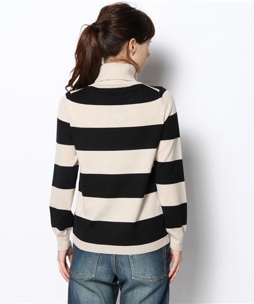 BEAMS BOY(ビームスボーイ)の「BEAMS BOY / 14ゲージ ボーダー タートルニット(ニット/セーター・レディース・ナチュラル/グリーン系その他/ネイビー・ONE SIZE)」の6枚目の写真